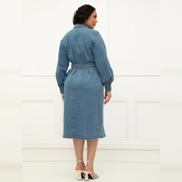 Eloquii Belted Stonewashed Denim Dress, Blue, US Women's 14 - Picture 2 of 8